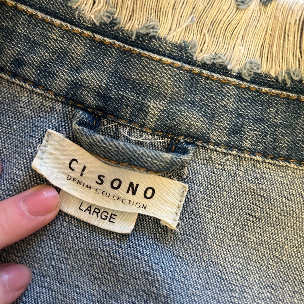 Distressed Light Wash Denim Jacket with Pearl Accents - Picture 2 of 3